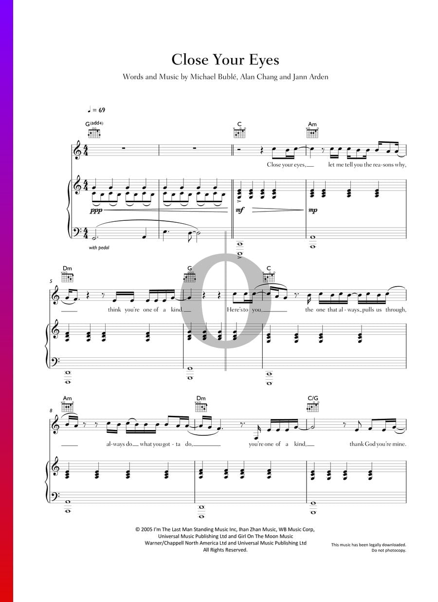 Close Your Eyes (Michael Bublé) Piano Sheet Music - OKTAV