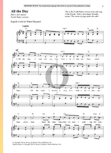 All The Day (North Wales Version) Sheet Music