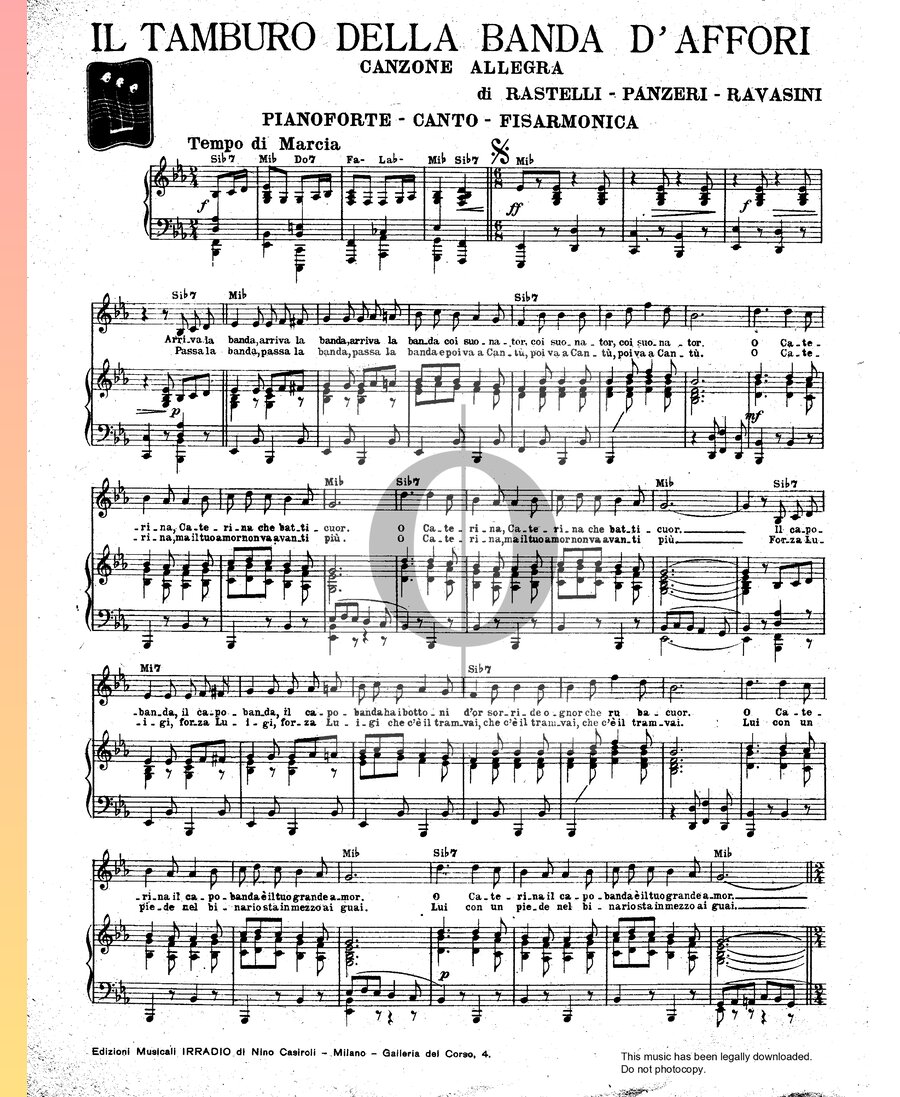 Il Tamburo Della Banda D'Affori (Mario Panzeri) Piano Sheet Music OKTAV