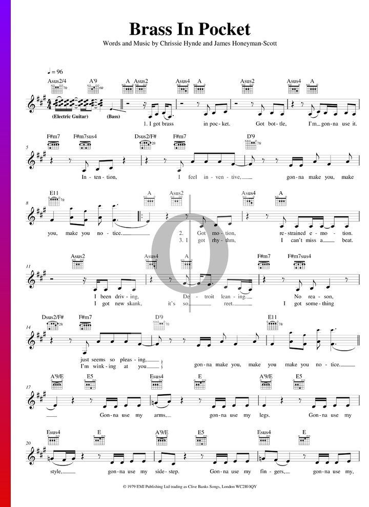 Brass In Pocket (The Pretenders) Piano Sheet Music OKTAV