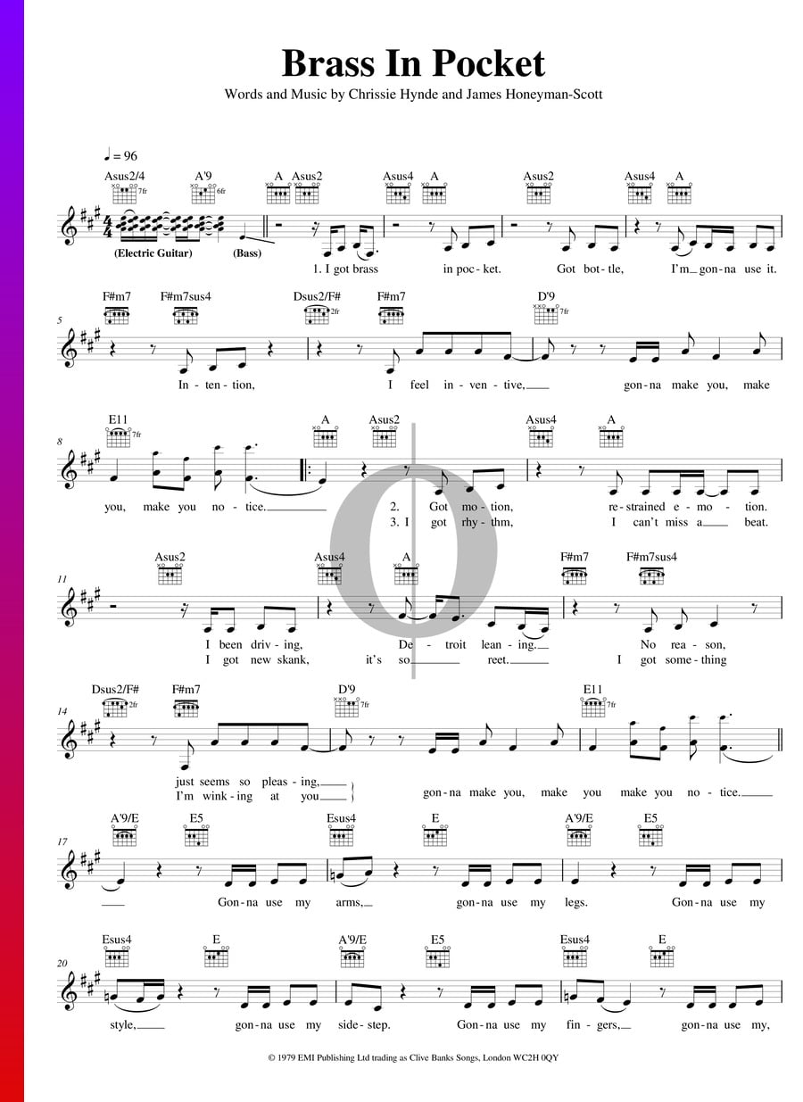 Brass In Pocket (The Pretenders) Piano Sheet Music OKTAV