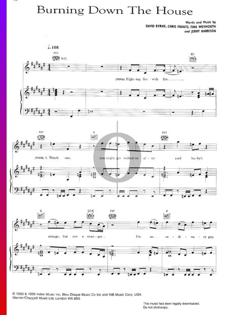 Burning Down The House Musik-Noten