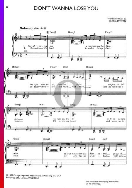 Don't Wanna Lose You Sheet Music