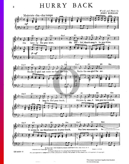 Hurry Back Musik-Noten