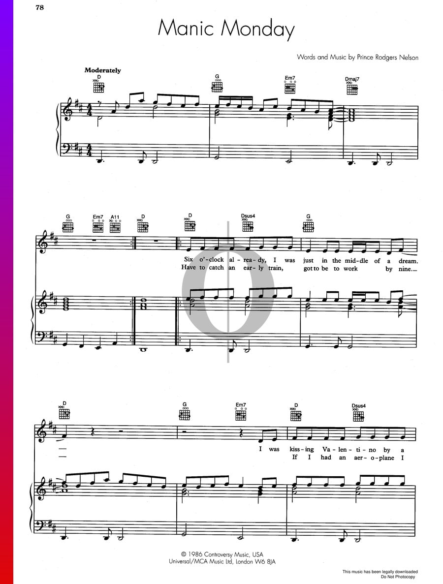 Manic Monday (The Bangles) Piano Sheet Music - OKTAV