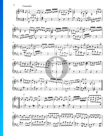 Suite en mi bemol mayor, BWV 1010: 3. Courante Partitura