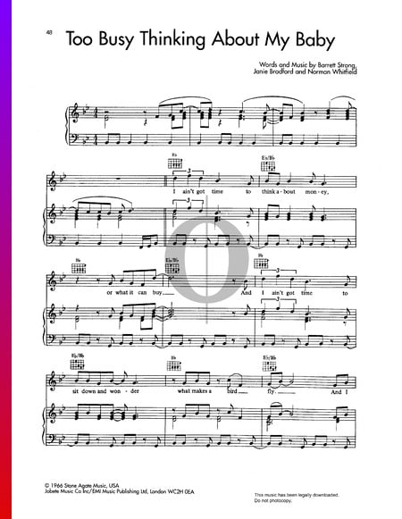 Too Busy Thinking About My Baby Sheet Music
