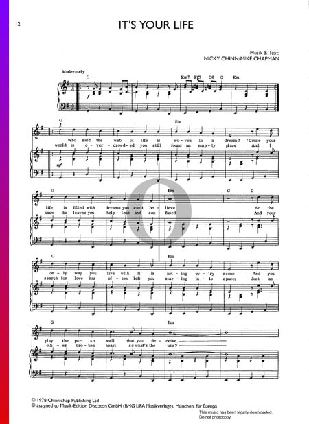 It's Your Life Musik-Noten