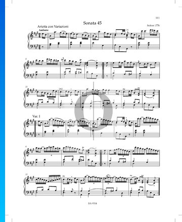 Sonata en la mayor, P. XII: 45: 1. Arietta con variaciones Partitura