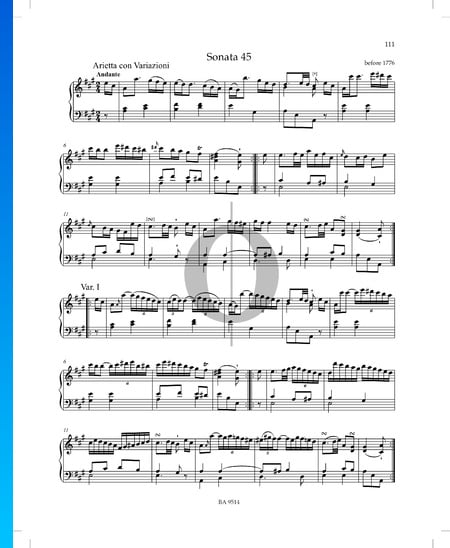 Sonate A-Dur, P. XII: 45: 1. Arietta con Variazioni Musik-Noten