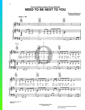 Need To Be Next To You Sheet Music