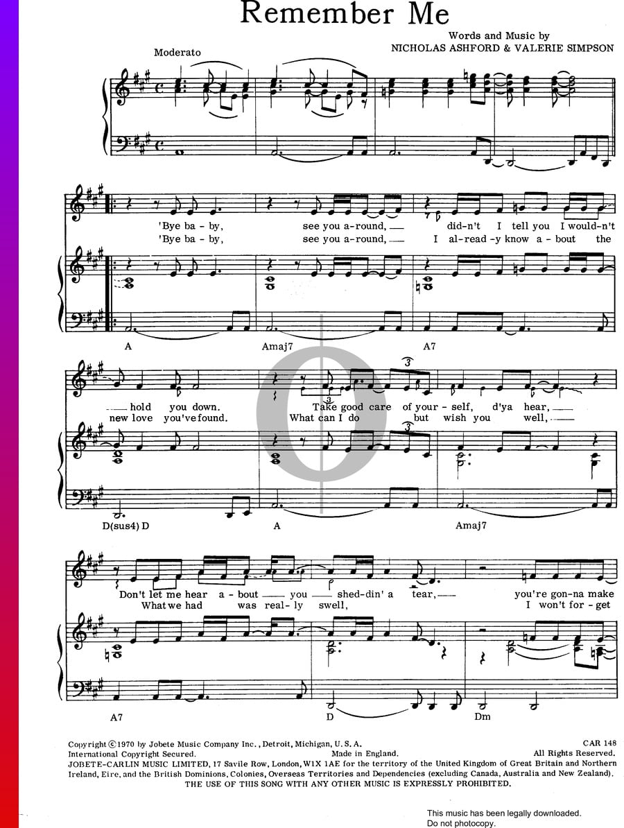 Remember Me (Diana Ross) Piano Sheet Music OKTAV