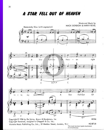 A Star Fell Out Of Heaven Partitura