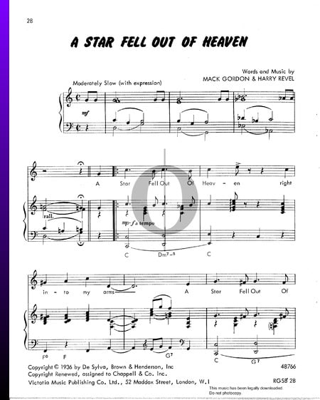 A Star Fell Out Of Heaven Sheet Music
