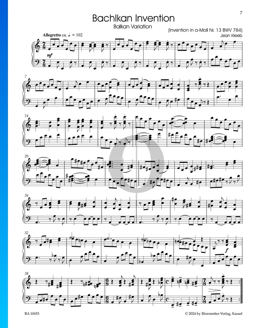 Bach Invention 13.pdf Bachikan Invention: Balkan Variation (Invention in a-Moll Nr. 13 BWV ...