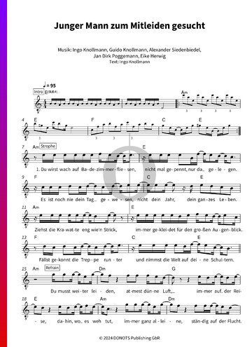 Junger Mann zum Mitleiden gesucht Sheet Music