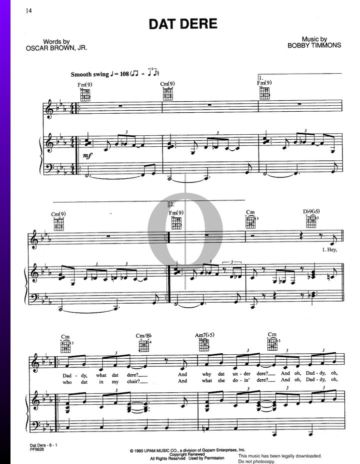 Dat Dere (Bobby Timmons) Piano Sheet Music - OKTAV