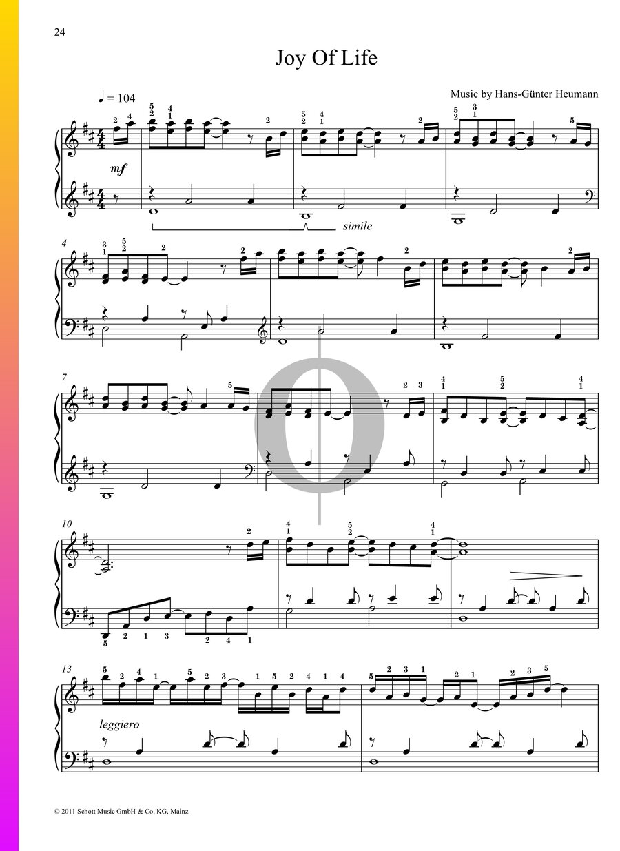 Joy Of Life (HansGünter Heumann) Piano Sheet Music OKTAV