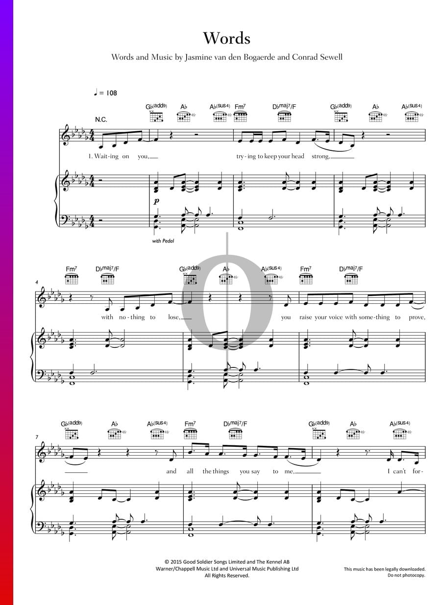 Words » Birdy Partitions de piano OKTAV