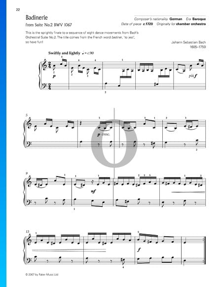 Orchestra Suite No. 2 in B Minor, BWV 1067: 7. Badinerie Sheet Music