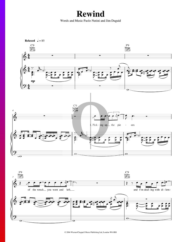 Rewind Sheet Music Piano Guitar Voice Oktav 0803