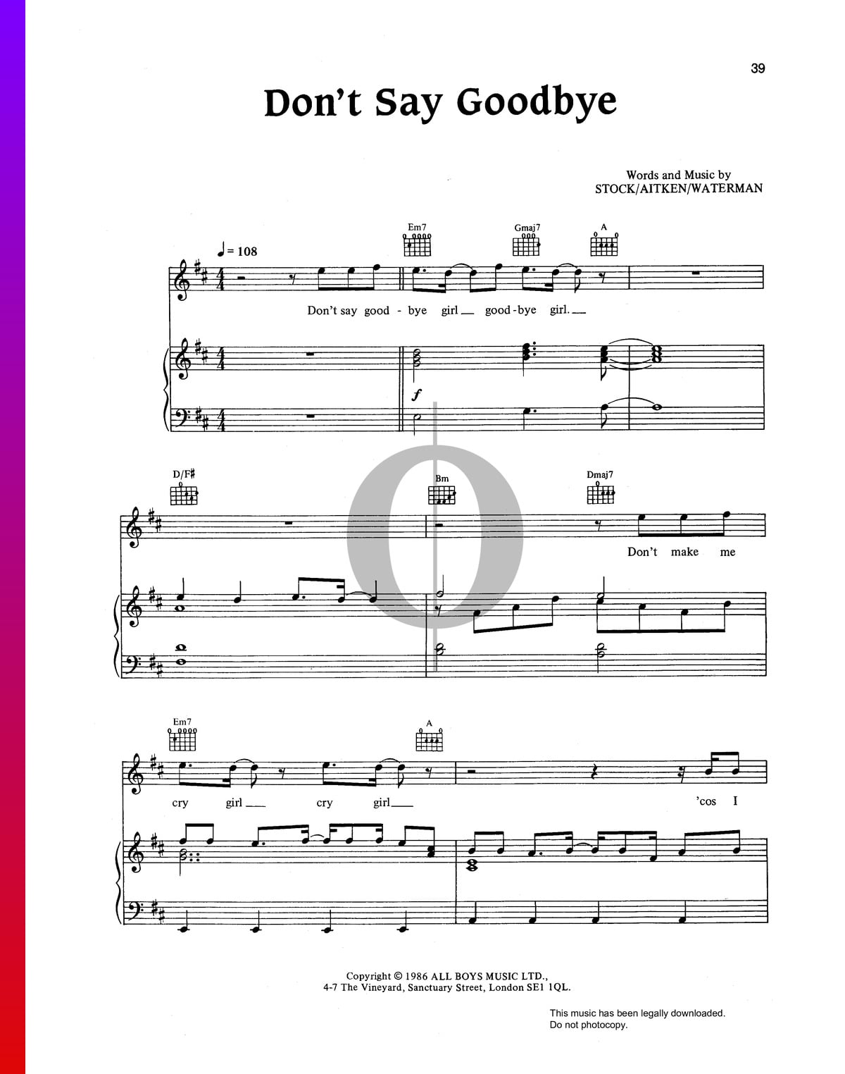 Don T Say Goodbye Sheet Music Piano Voice Guitar Pdf Download Streaming Oktav