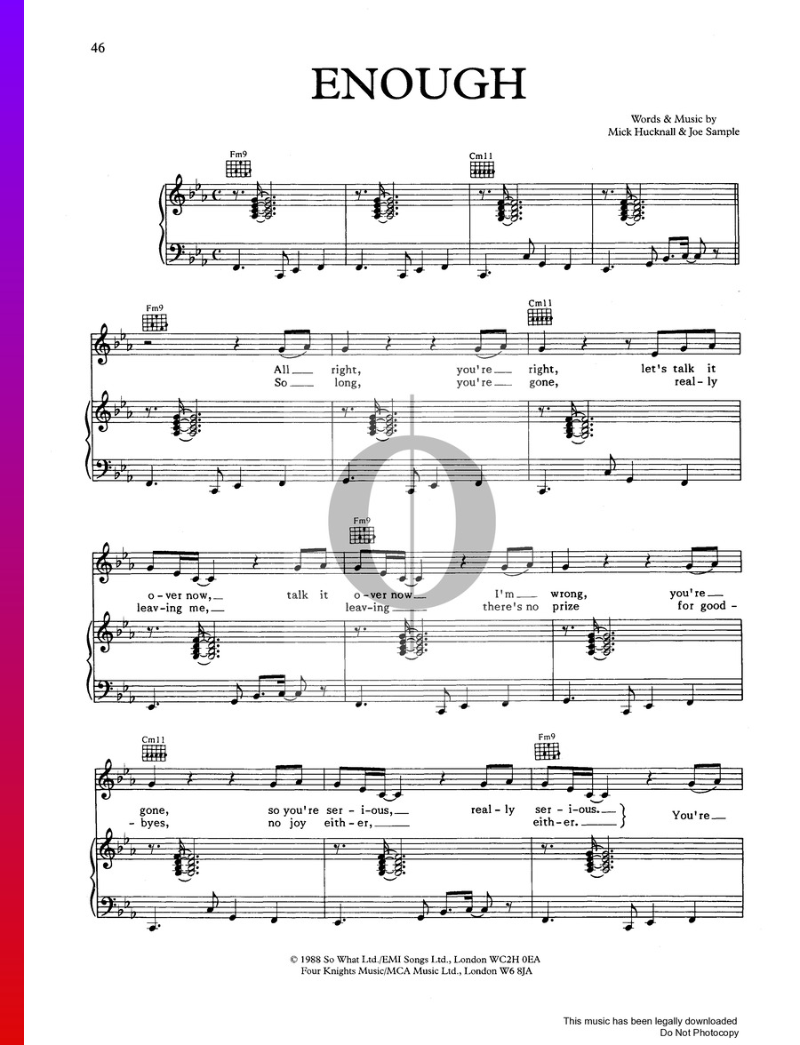 Enough (Simply Red) Piano Sheet Music OKTAV