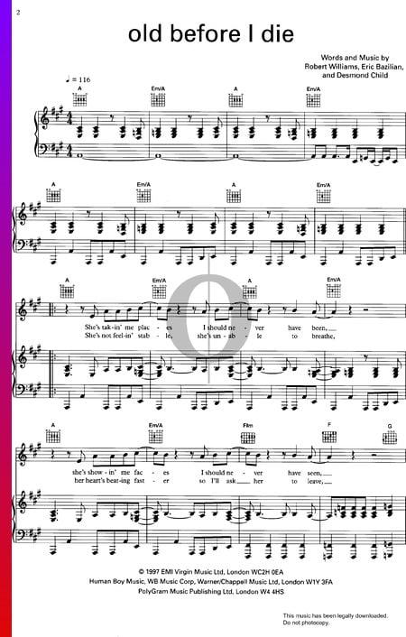 Old Before I Die Sheet Music