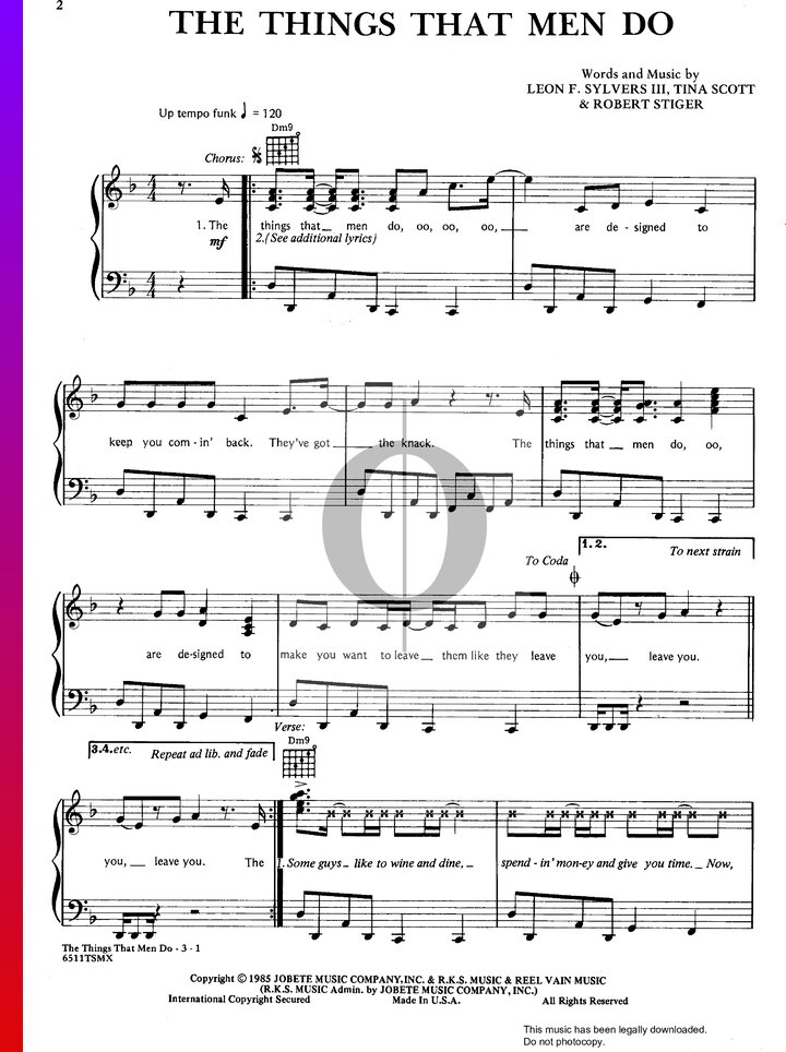 The Things That Men Do (Krystol) Piano Sheet Music - OKTAV