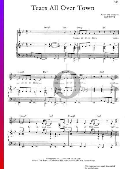 Tears All Over Town Sheet Music