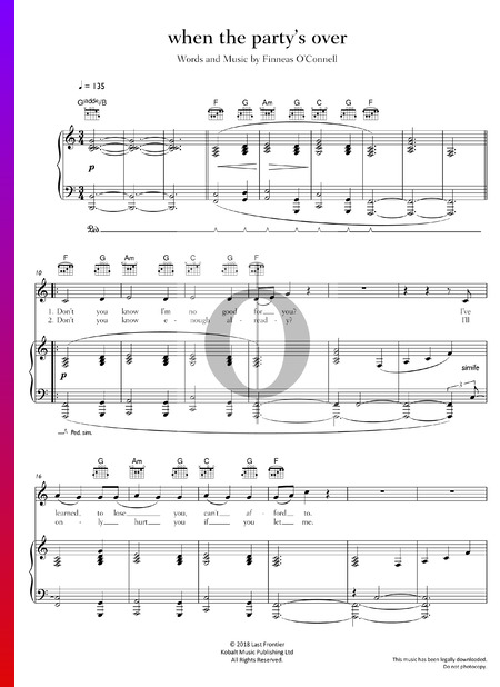when the party's over Sheet Music