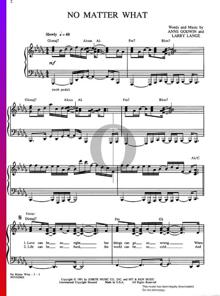 No Matter What Sheet Music