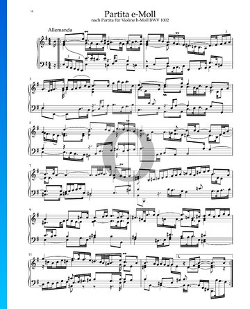 Partita en mi menor, BWV 1002: 1. Alemanda Partitura