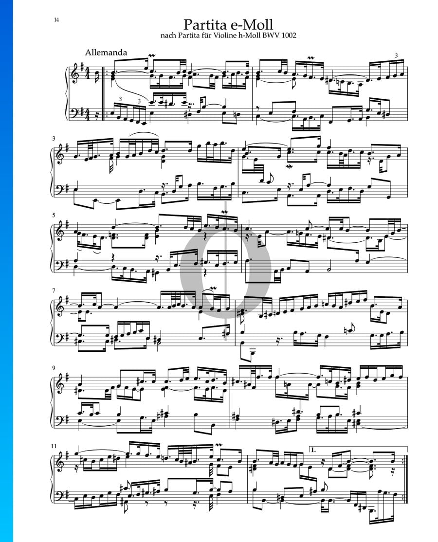 Partita in E Minor, BWV 1002 1. Allemanda (Johann Sebastian Bach