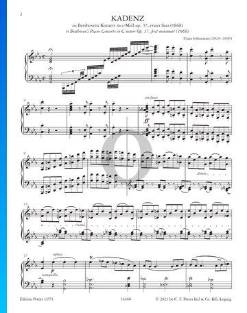 Cadenza to Beethoven's Piano Concerto in C Minor Op. 37, first movement Partitura