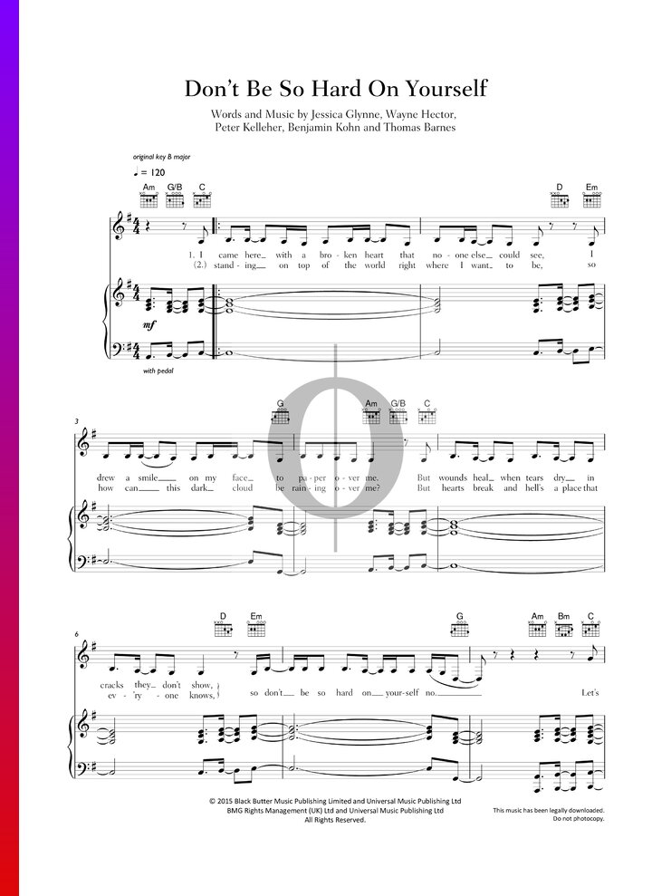 Don T Be So Hard On Yourself übersetzung Don't Be So Hard On Yourself (Jess Glynne) Piano Sheet Music - OKTAV