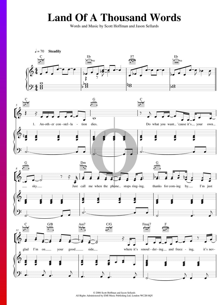Land Of A Thousand Words (Scissor Sisters) Piano Sheet Music OKTAV