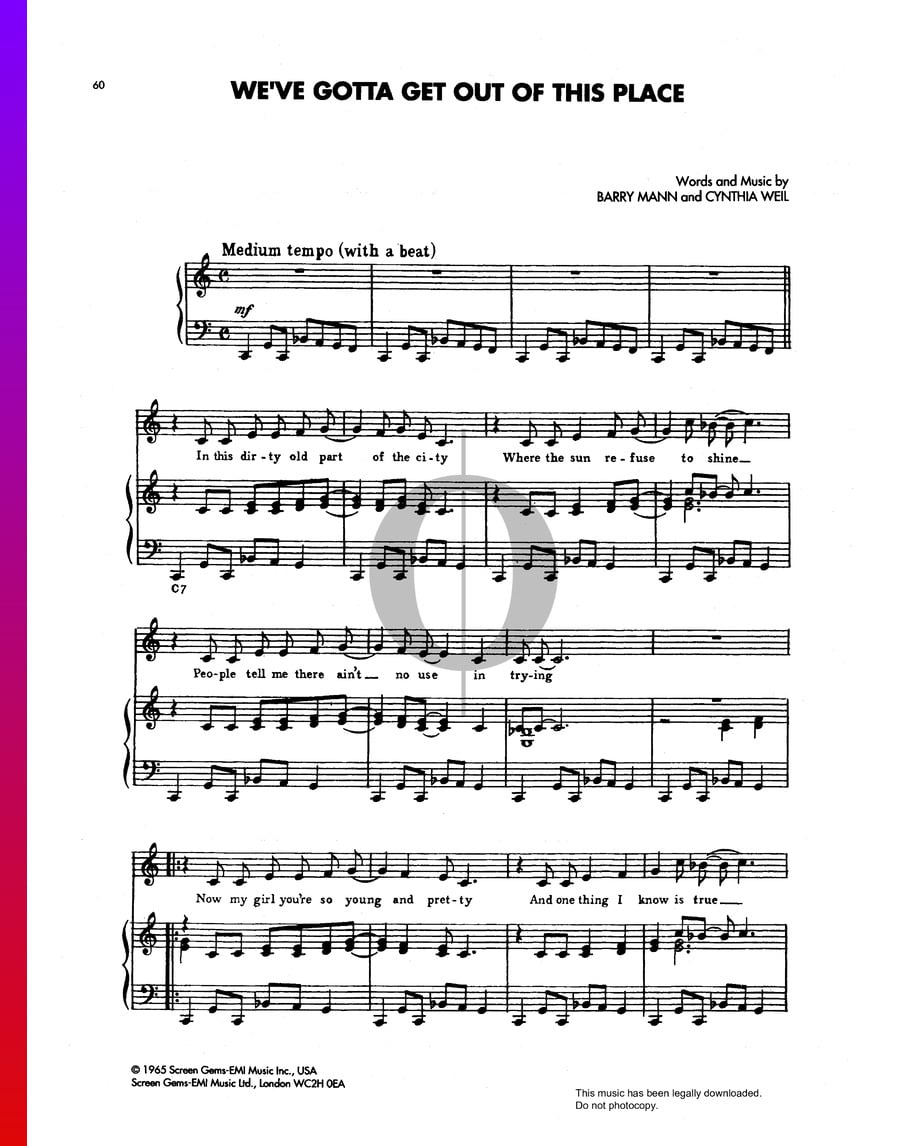 We Gotta Get Out Of This Place Sheet Music (Piano, Voice) OKTAV We Gotta Get Out Of This Place Sheet Music (Piano, Voice) OKTAV