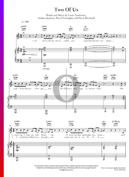 Two Of Us Sheet Music