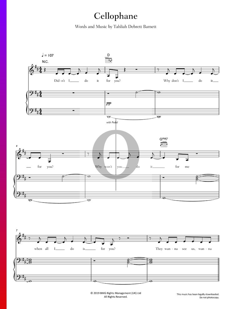 Cellophane Sheet Music Piano Guitar Voice Pdf Download Oktav 