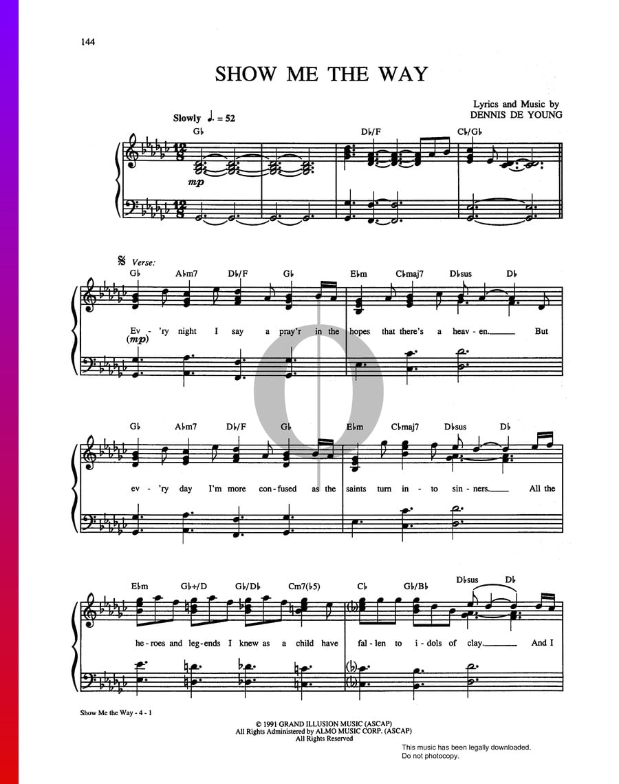 Show Me The Way (Styx) Piano Sheet Music - OKTAV