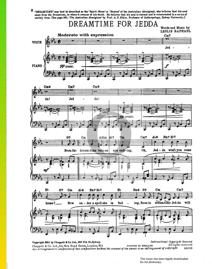 Dreamtime For Jedda (Leslie Raphael) Piano Sheet Music - OKTAV