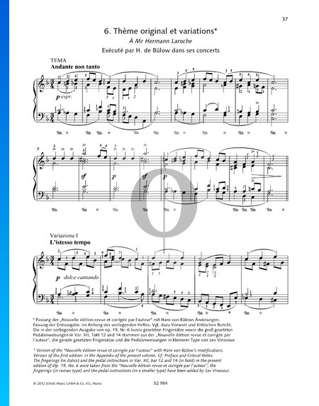 6 Pieces, Op. 19, TH 133: 6. Thème original et variations