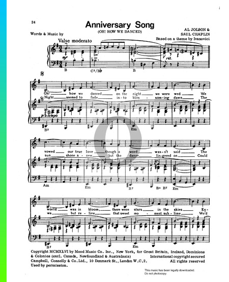 Anniversary Song (Oh How We Danced) Musik-Noten