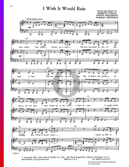 I Wish It Would Rain Musik-Noten