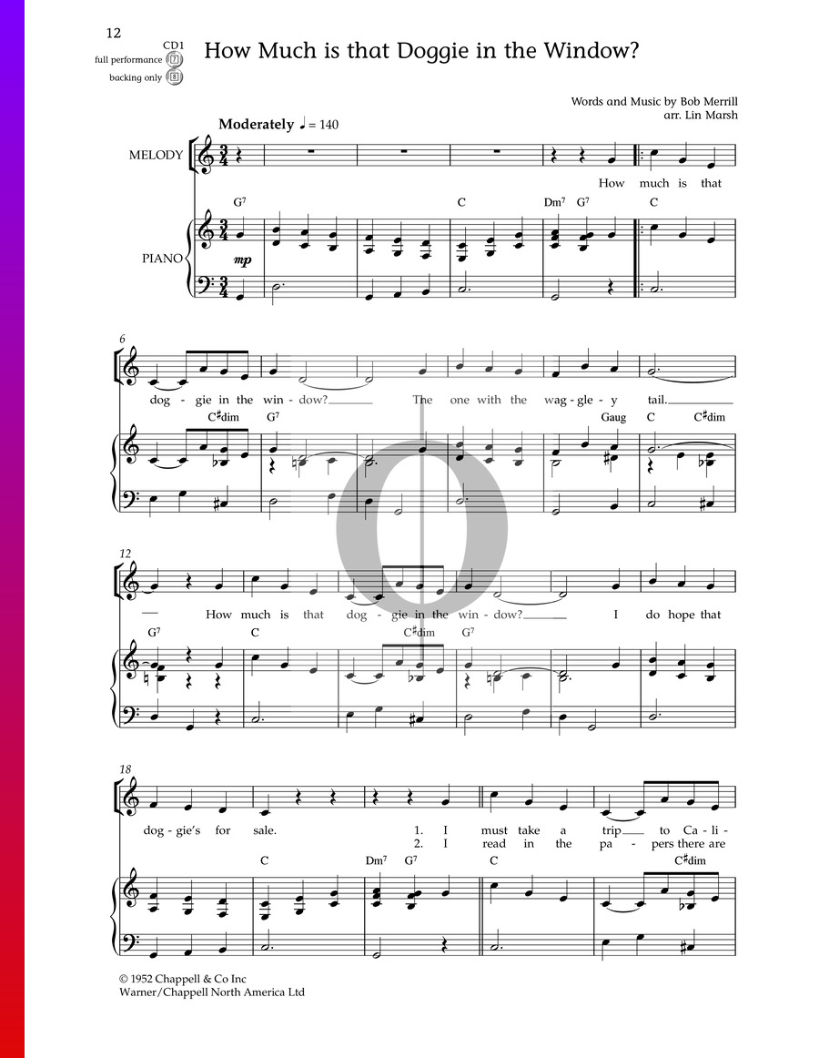 How Much Is That Doggie In The Window? (Patti Page) Piano Sheet Music ...