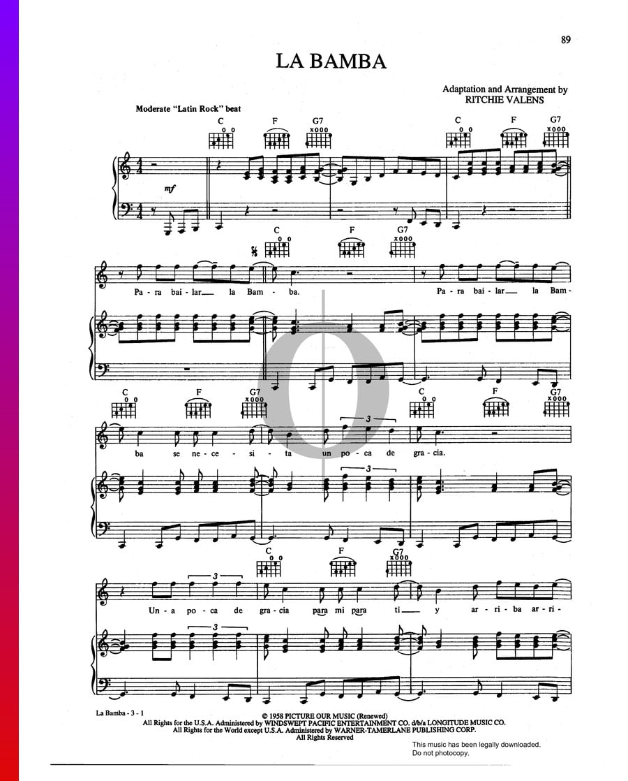 La Bamba (Ritchie Valens) Piano Sheet Music - OKTAV