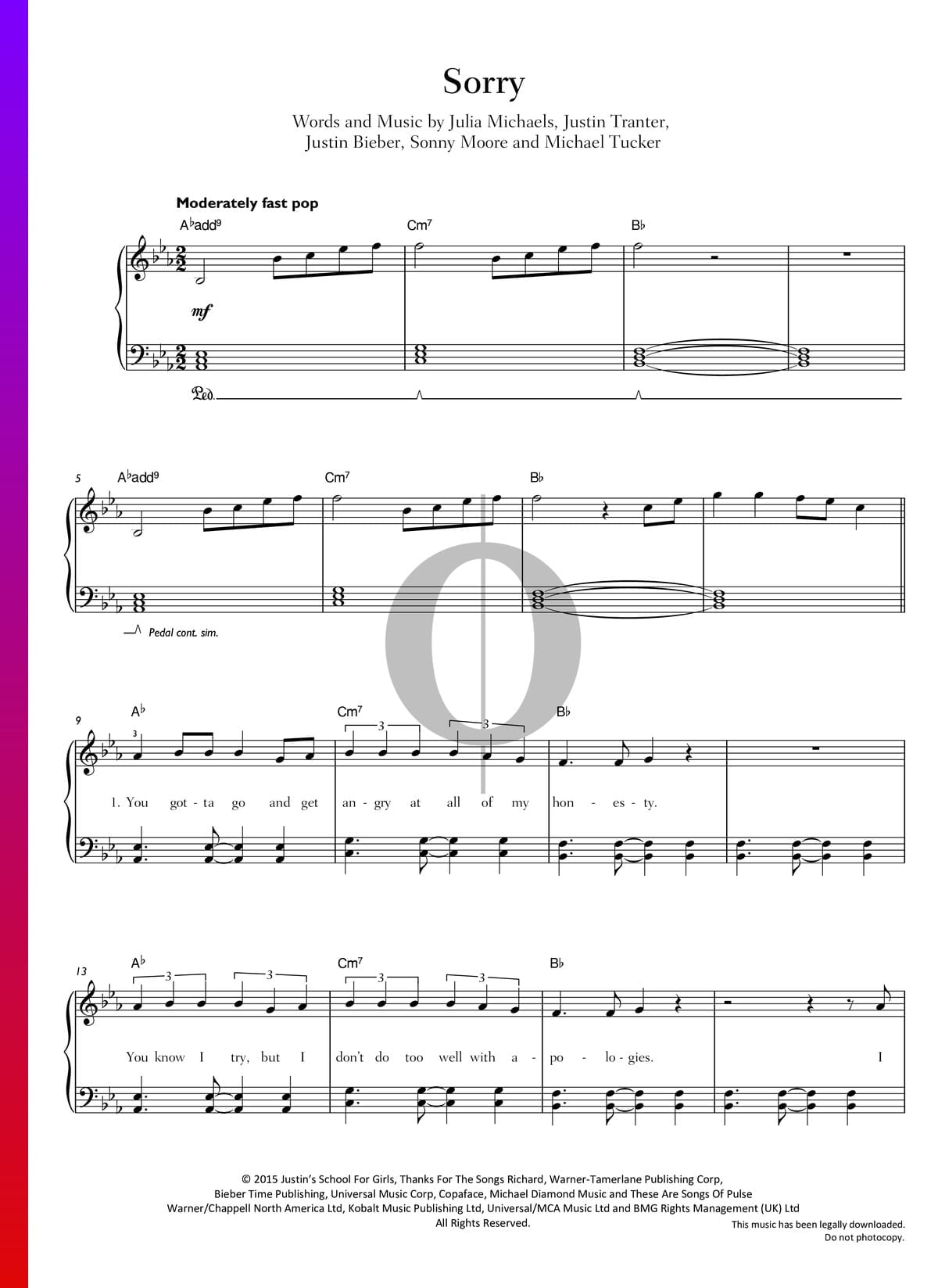 Song Worksheet: Sorry by Justin Bieber
