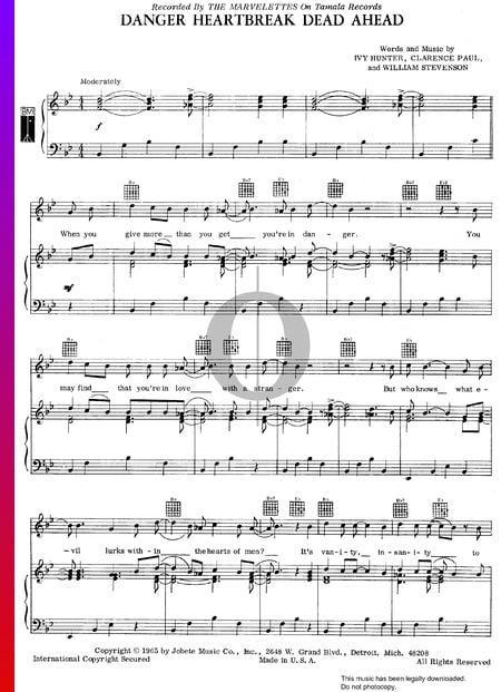 Danger Heartbreak Dead Ahead Musik-Noten