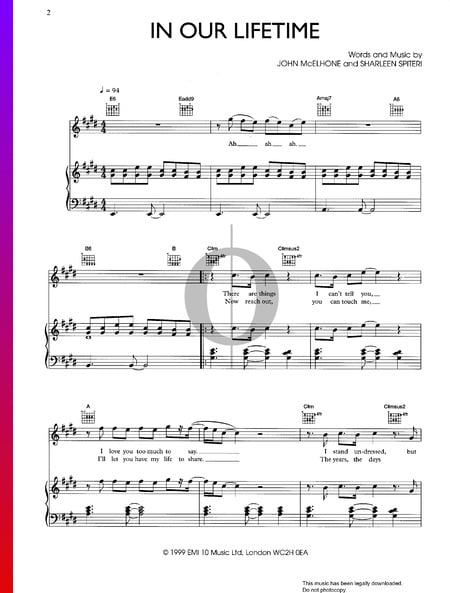 In Our Lifetime Sheet Music